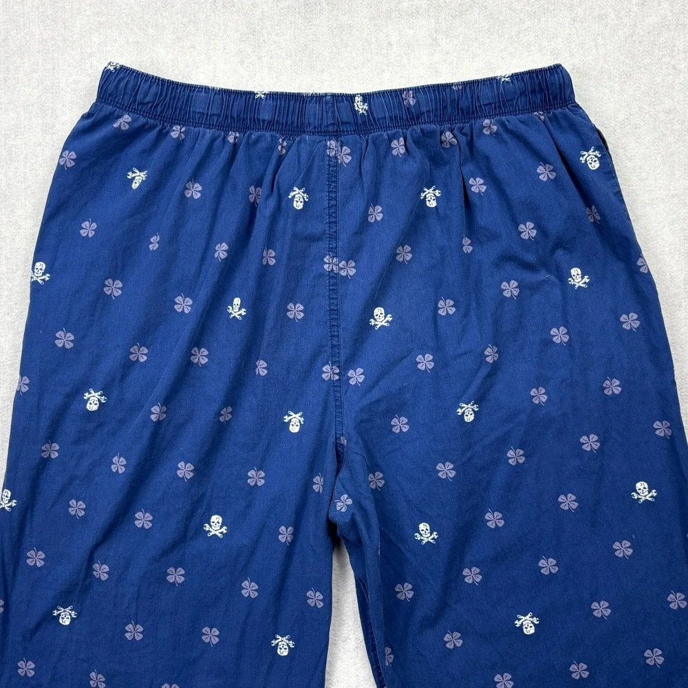 Lucky Brand Pajama Pants Mens XL Blue Skull Crossed Wrenches Clover Lounge